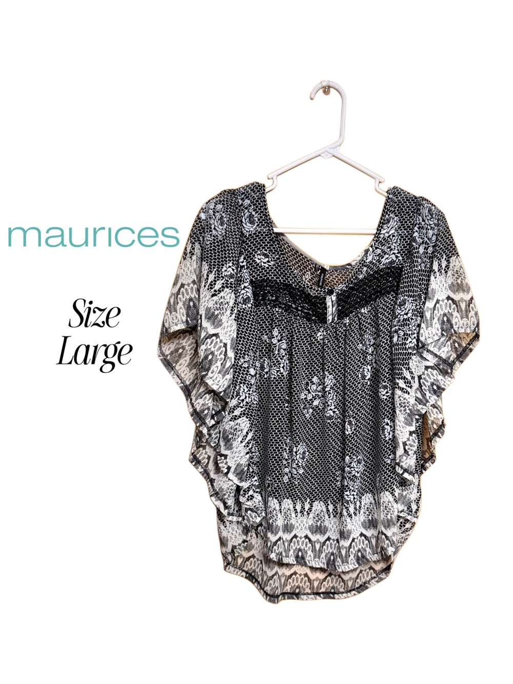 ✨ 🖤Maurices Sheer Flutter Sleeve Boho Blouse Size Large Flowy Top 🖤✨